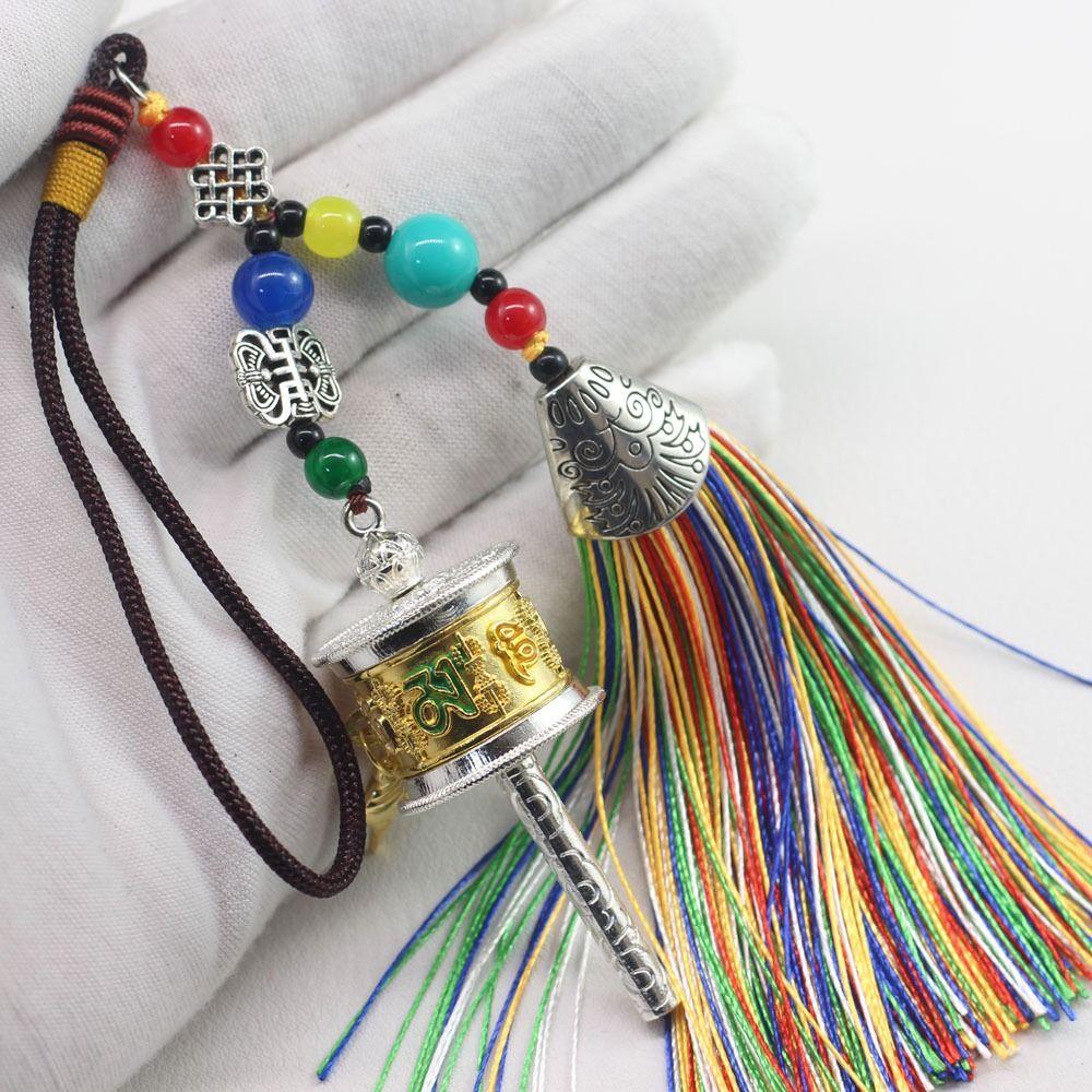 Colourful Tibetan Prayer Tassel Pendant Tassel Spinning Wheel Keyring  Hanging Ornaments