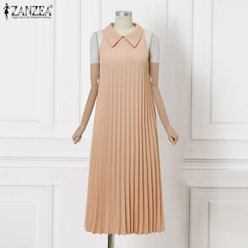 ZANZEA Женское повседневное платье без рукавов со складками и отложным воротником