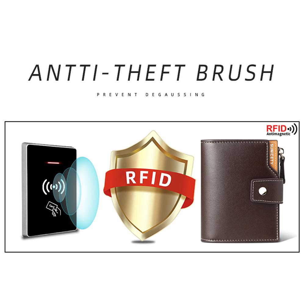 Освежающий мужской кожаный короткий двойной кошелек с защитой от кражи, многофункциональный держатель для карт с застежкой-молнией RFID