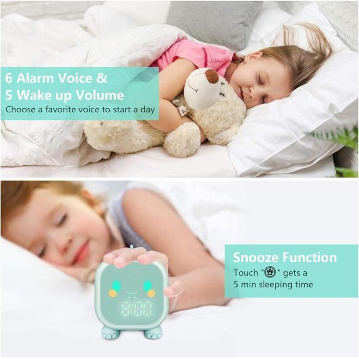 Réveil enfant numérique vert AUCUNE, lumière réveil USB, horloge chambre enfant veilleuse intégrée