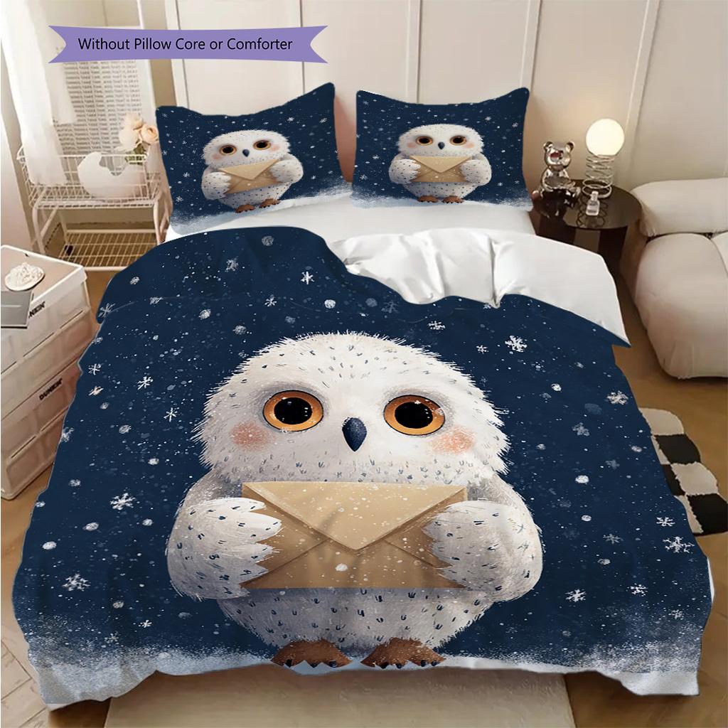 Owl Pattern Bedding Quilt Set Quilt Cover Pillowcase Home Decoration Birthday Gift (1 * duvet cover + 2 * pillowcase, without core)