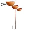 Rustic Iron Garden Decor 3 Tiered Cascading Rain Catcher Bird Bath Metal Stake Water Outdoor Feeder Stand Bowl Feeder Pollinator Watering
