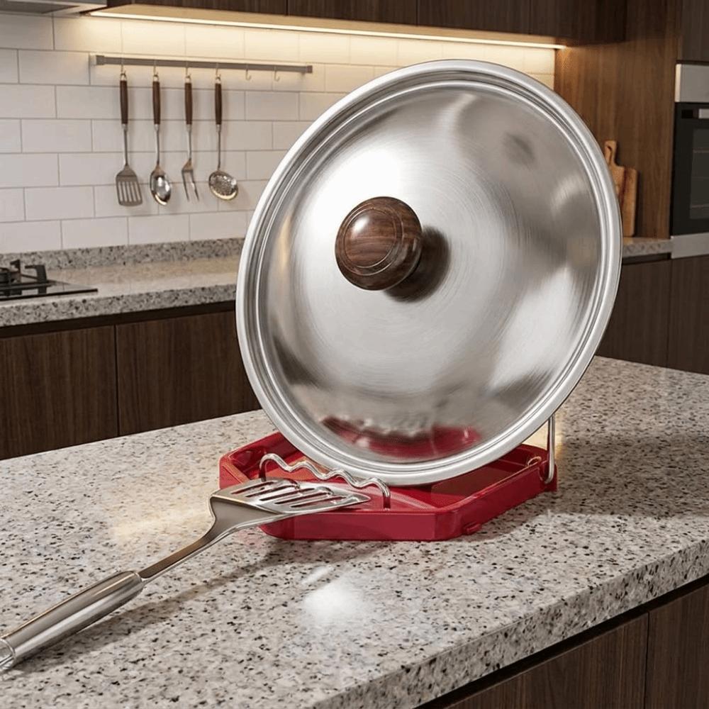 Folding Pot Lid Rack Rustproof Spoon Rest Multi-functional Pot Cover Shelf Cabinet
