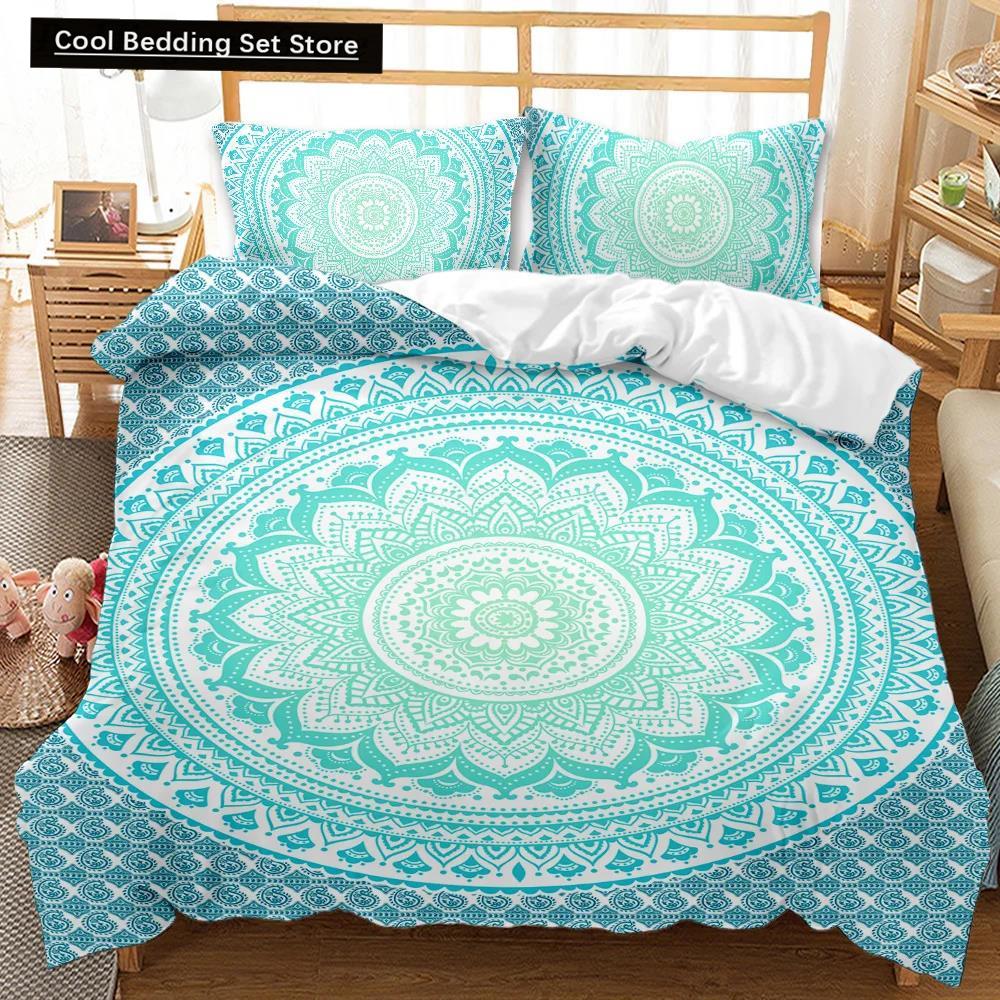 Comforter Bohemian Mandala Queen Size Tie Dye Spiral Hippie Boho Bedding Set Exotic Floral Polyester Qulit