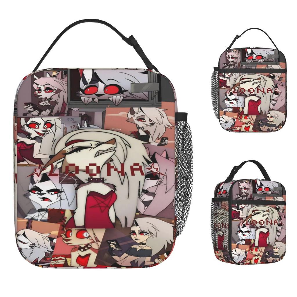 Helluva Boss Loona Lunch Bag Travel Lunch Box For Girls Leisure Designer Thermal Tote Handbags Oxford Portable Cooler Bag