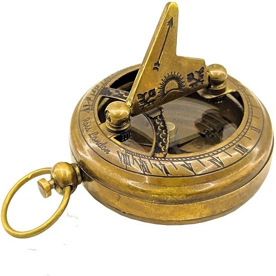 Brass Sundial Compass 5.08 Cm Push Button Face Open Compass Working Pocket Sundial Compass For Hiking Camping Indoor Outdoor.