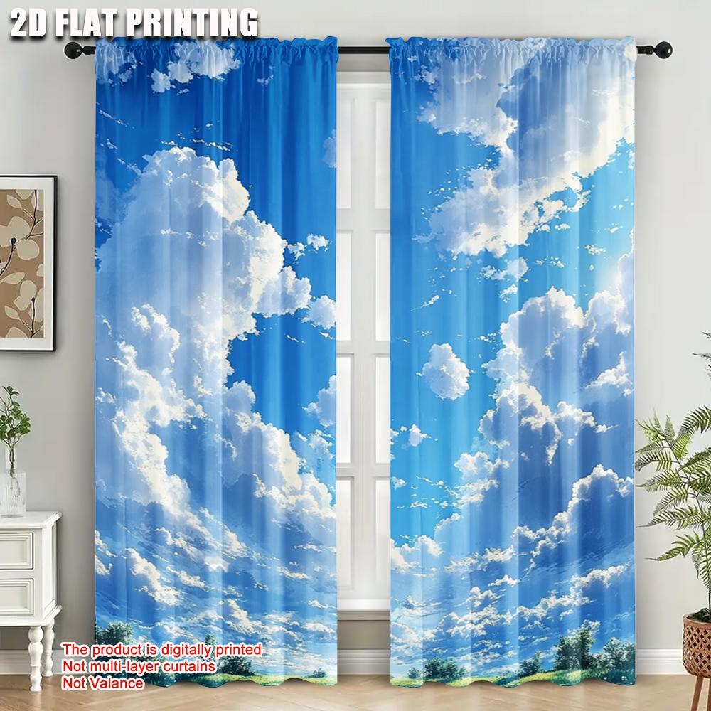 2pcs   Curtains  print Blue Sky White Clouds Machine Washable (without rod) Home Decor Use for Bedroom   Living Room   Office