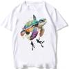 Super Cute Sea Turtle Whale Shark Watercolor T-Shirt Unisex Men Tshirts Summer Beach Diving White Casual Tees Sea Life Boy Tops