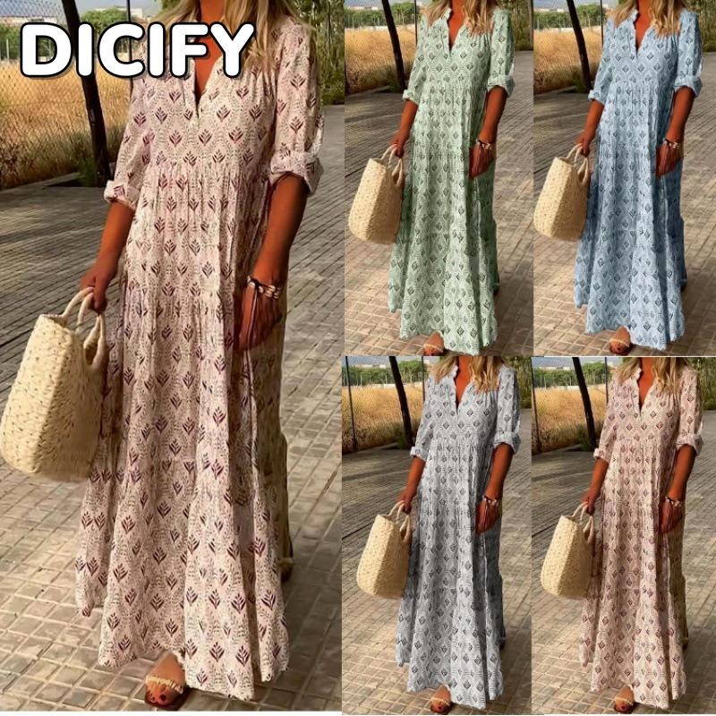 DICIFY Женская мода осень-зима с длинным рукавом и V-образным вырезом повседневные платья