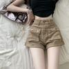 Рабочая одежда, шорты цвета хаки из денима для женщин, летние, тонкие, с высокой талией, брюки трапециевидной формы, маленькие и пикантные шорты для девочек