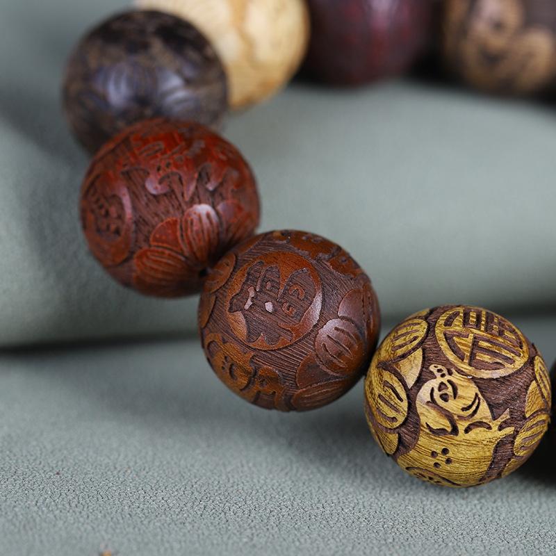 Браслет из резного сандалового дерева и розового дерева - Унисекс Буддийские бусины