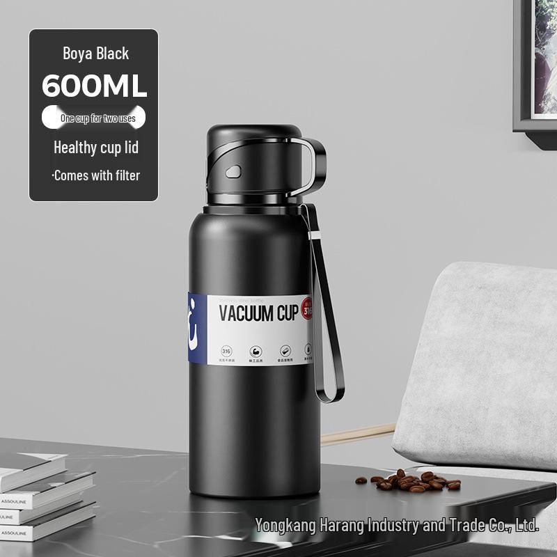 Изолированная бутылка для воды из нержавеющей стали 316 с двойными крышками и ситечком для чая для использования на открытом воздухе