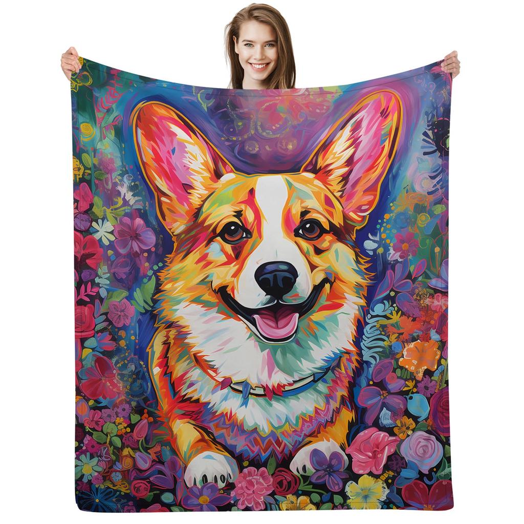 Cute Pet Dog Blanket Soft Lightweight Cozy Flannel Throw Blanket for Kids Lap Bedroom Sofa Couch Bed Travel Office Home Decor