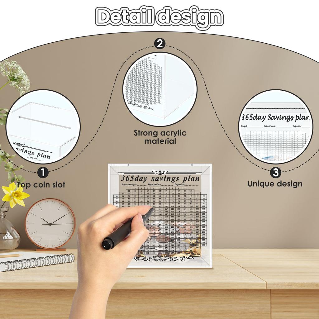 Обновленная прозрачная акриловая копилка, Коробка для денег с целью 365 дней для взрослых, детей, подростков, Можно только копить НОВЫЕ