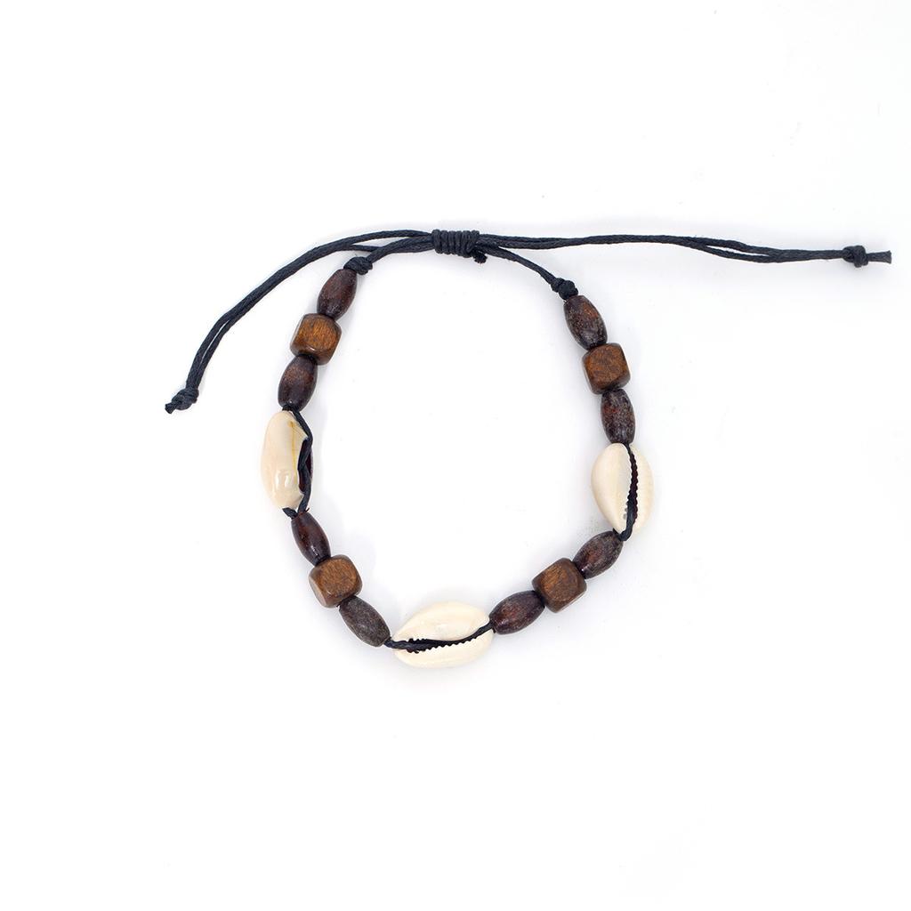 Ins Retro Ethnic Shell Bead Bracelet, Handmade Wood Bead Wrist Jewelry
