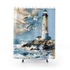 Lighthouse Shower Curtain, Nautical Shower Curtain, Lighthouse on the Beach Shower Curtain for Bathtub