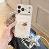 Белый кожаный чехол-кейс для IPhone 17 16 15 14 13 Pro Max Plus с красным цветком и кружевным бантом, с ремешком на запястье