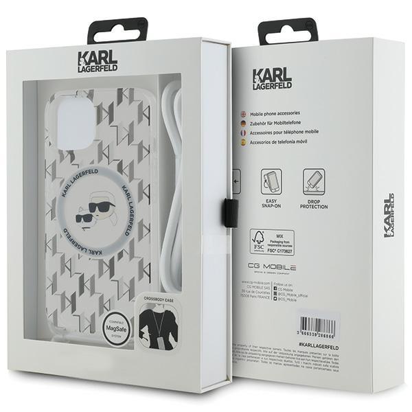 Karl Lagerfeld KLHMP15SHCKCKLCT iPhone15 / 14 / 13 6.1" transparent hardcase IML Crossbody Monogram Karl & Choupette Head MagSafe