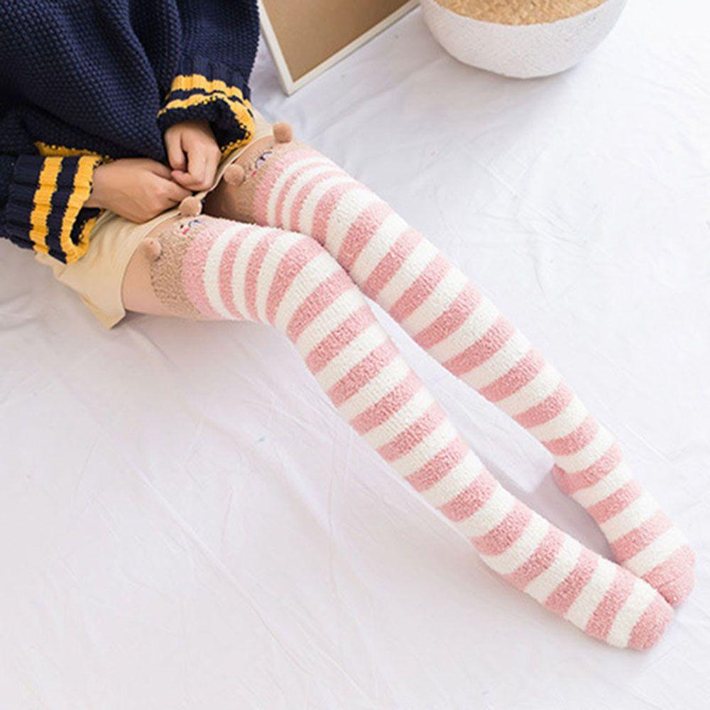 Girl Compression Kawaii Sock Japanese Animal Knee Long Thigh High Striped Warm Socks Winter