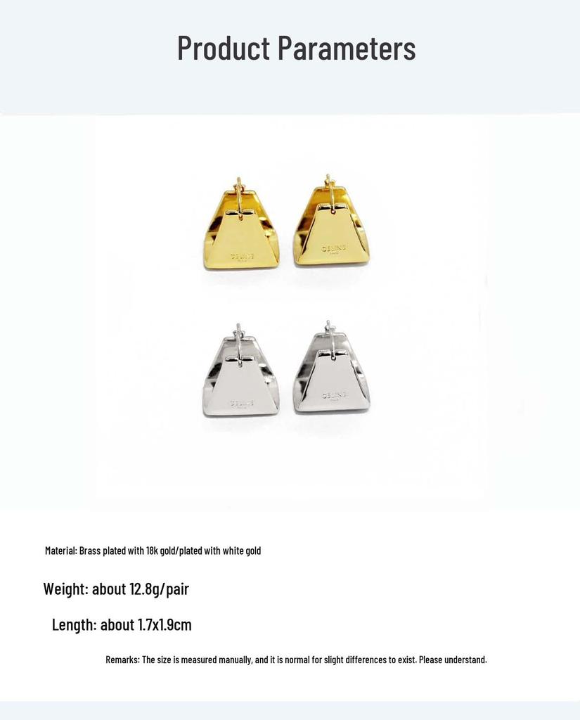 Saijia Geometric Metallic Triangle Stud Earrings - European & American Style, French Light Luxury, Niche High-End Design.