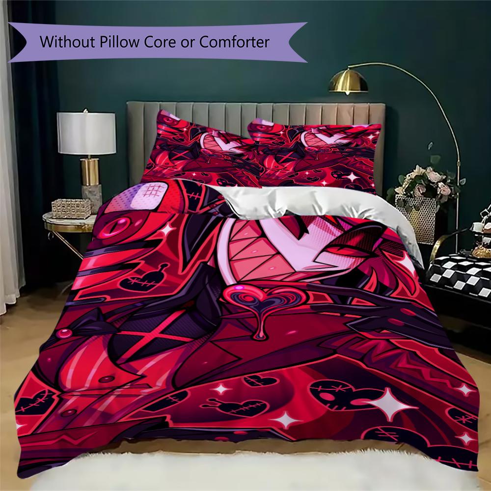 Hazbin Hotel Pattern Bedding uilt Set uilt Cover Pillowcase Home Decoration Birthday Gift (1 * duvet cover + 2 * pillowcase without core)32