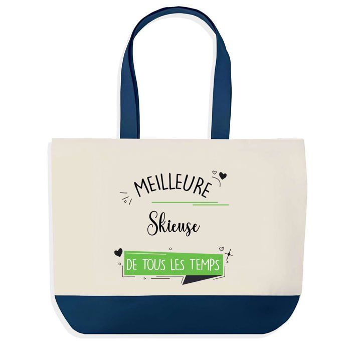 Tote bag - PLANETEE - Meilleure Skieuse de tous les temps - fond bleu - coton 40x45 cm - Fabriqué en France