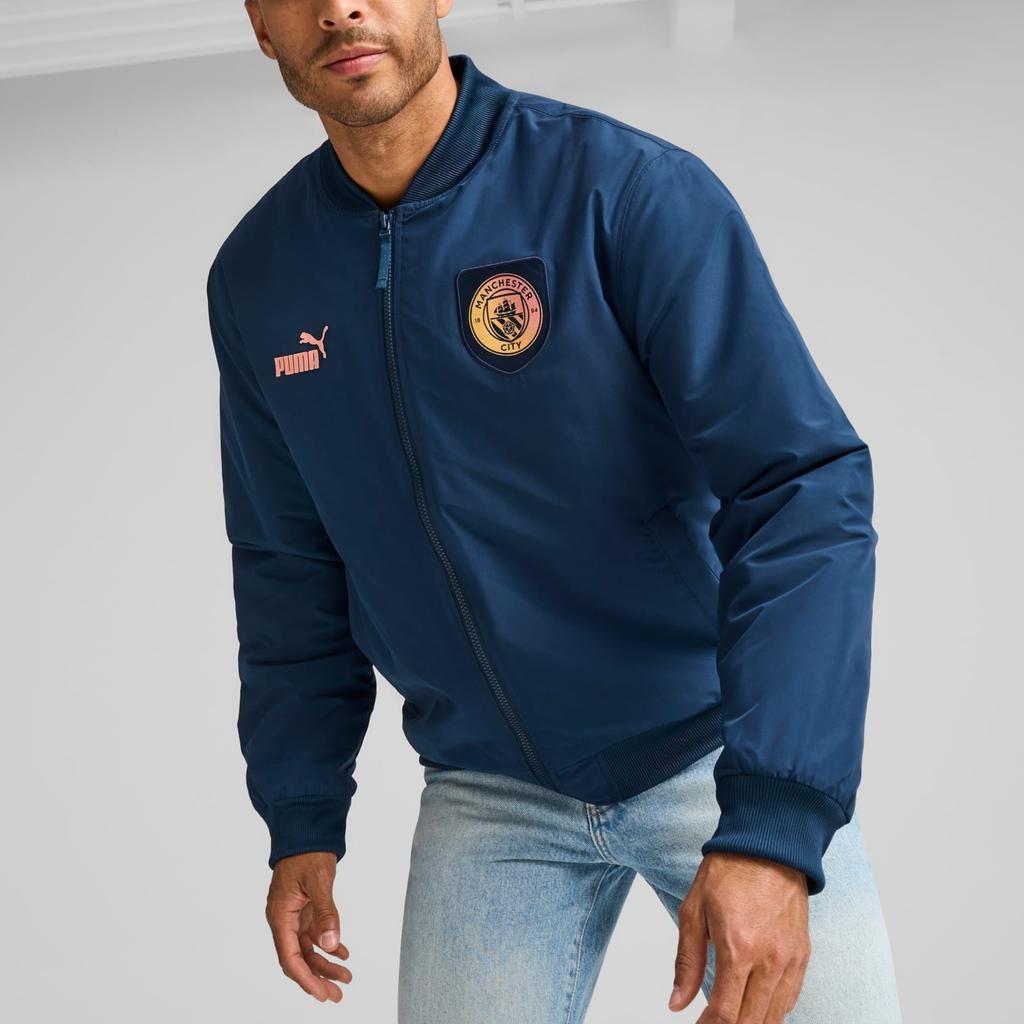 Puma Manchester City FW24 Куртка мужская для улицы, повседневная, спортивная, на молнии, с воротником-стойкой, цвет морской волны 778216-54