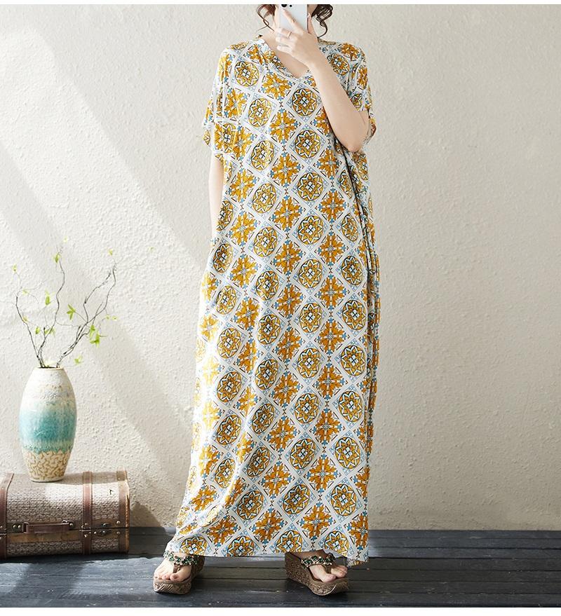 Short Sleeve Plus Size Vintage Floral New In Dresses for Women Casual Loose Long Summer Dress