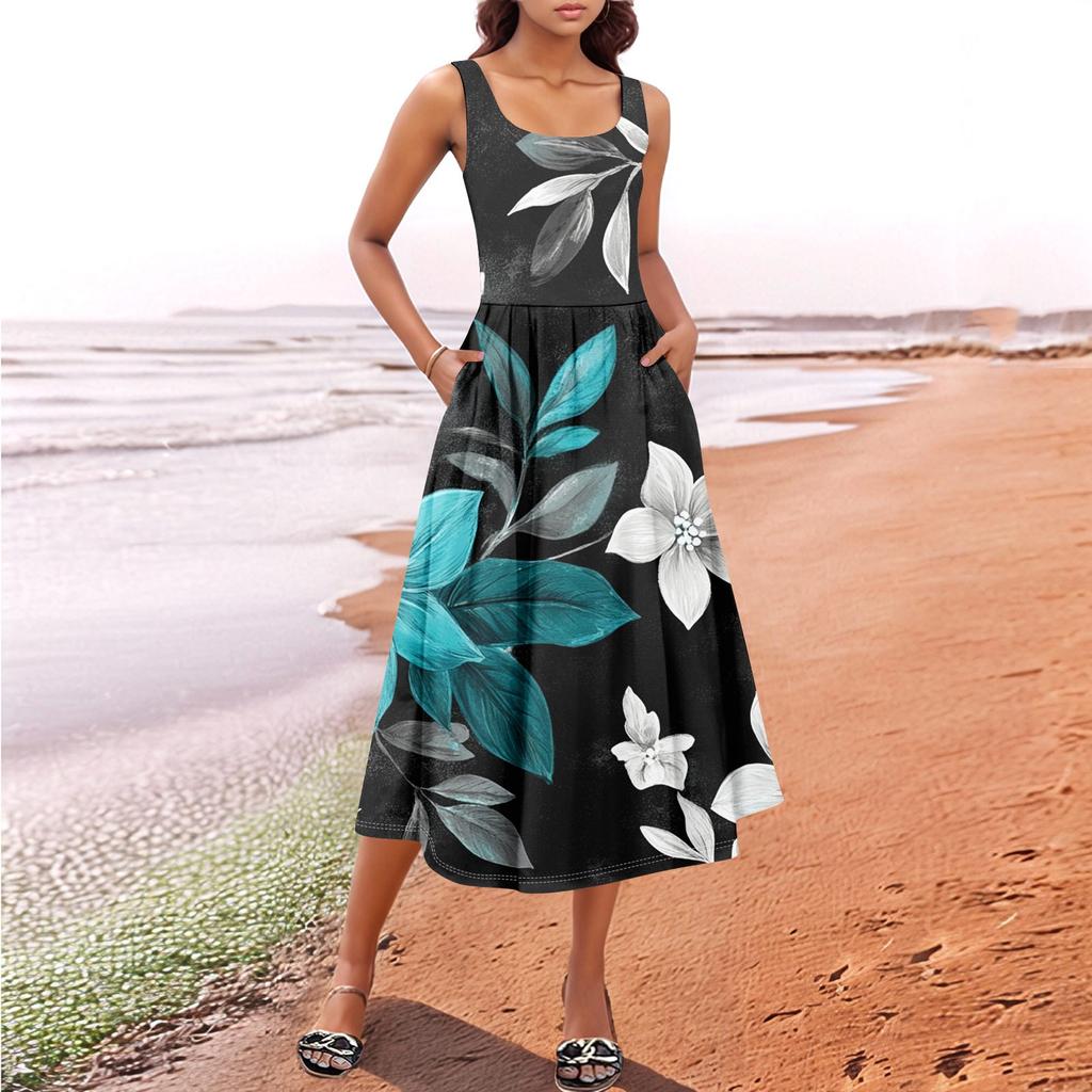 Women's Summer Spring Casual Floral Sundress Sleeveless Beach Vacation Flowy Boho Tank Midi Dresses