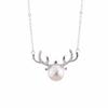 S925 Silver Reindeer Freshwater Pearl Necklace - Korean Style Christmas Gift