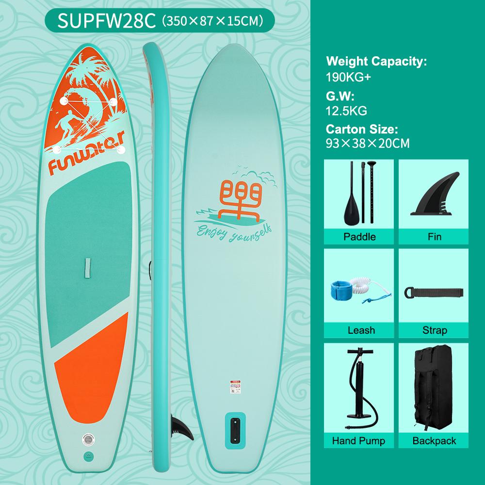 Funwater SUPFW28C Lnflatable Board Standing Slurry Board 11 Feet 350*87*15cm Maximum Load Capacity 190KG Suitable for Beginners