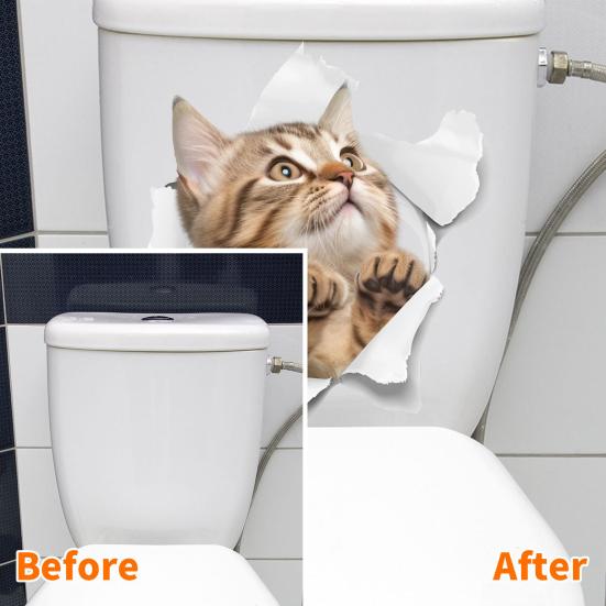 3D Проходная наклейка на кошачий туалет, съемная, самоклеящаяся, водонепроницаемая, ПВХ, настенное искусство для гостиной, ванной комнаты, сломанное отверстие, украшение для крышки унитаза с изображением котенка