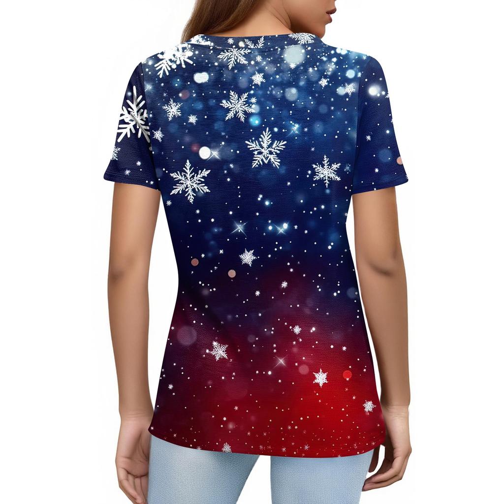 Женский модный повседневный свитер с короткими рукавами и круглым вырезом с рождественским принтом