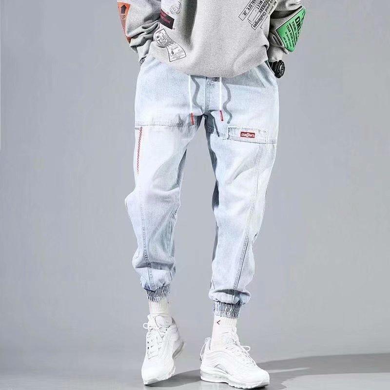 Мужские джинсы большого размера Street Retro Loose Belted Straight Leg Street Vintage Jeans