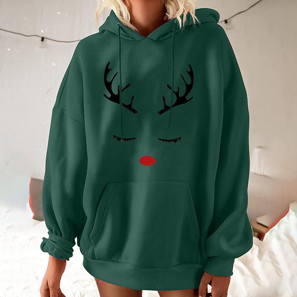 Women's Fashion Leisure Christmas Party Printed Long Sleeve Hooded Pullover Top