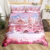 Мечтательно-розовый трехкомпонентный пододеяльник с цифровой печатью, постельный комплект, покрывало на кровать с грузовиком и снеговиком