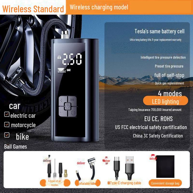 Портативный цифровой автомобильный воздушный насос 12 В с интеллектуальным дисплеем для ремонта шин и измерения давления.