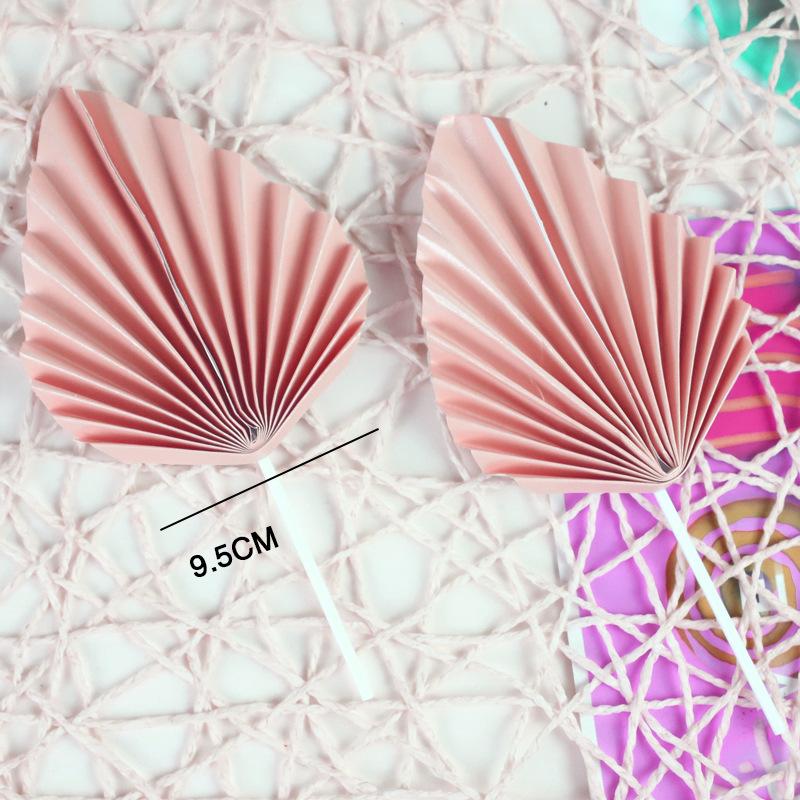 4PCS Paper Fan Cake Topper Gold Palm Leaf Birthday Party Cake Decoration Topper