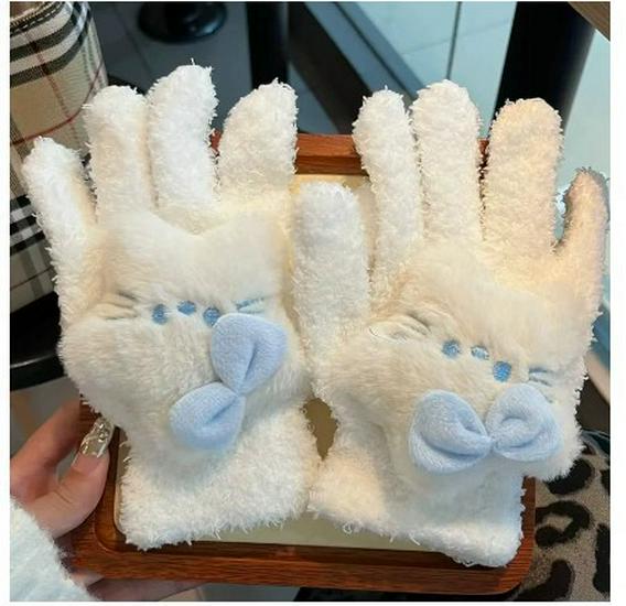 2025 Звездные перчатки: Милые, Плюшевые, Теплые, Ветрозащитные, Утепленные Зимние Велоперчатки для Студентов