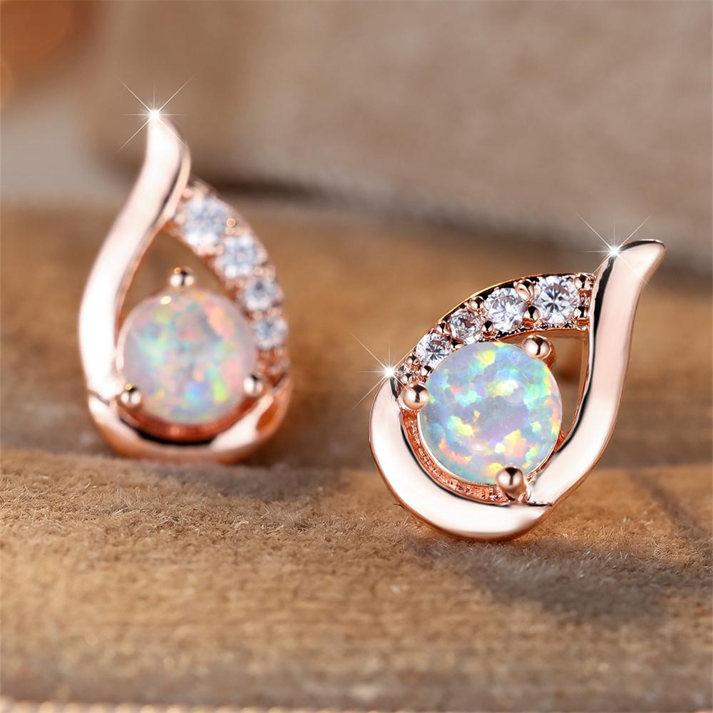 Белые Опалы Огненные Круглые Серьги-Гвоздики Для Женщин Винтажные Черные Розовое Золото Серебряный Цвет Серьги с Крыльями Ангела Помолвочные Украшения