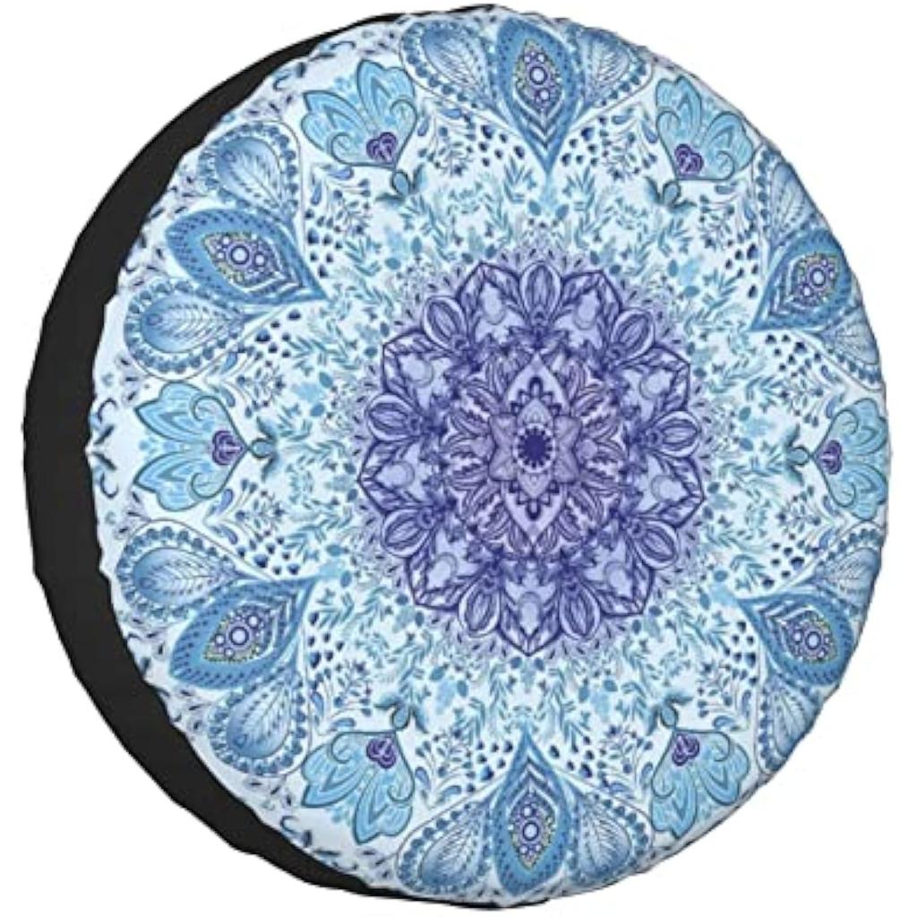 Blue Mandala Spare Tire Cover Polyester Weatherproof Protector for RV SUV Truck Camper Trailer
