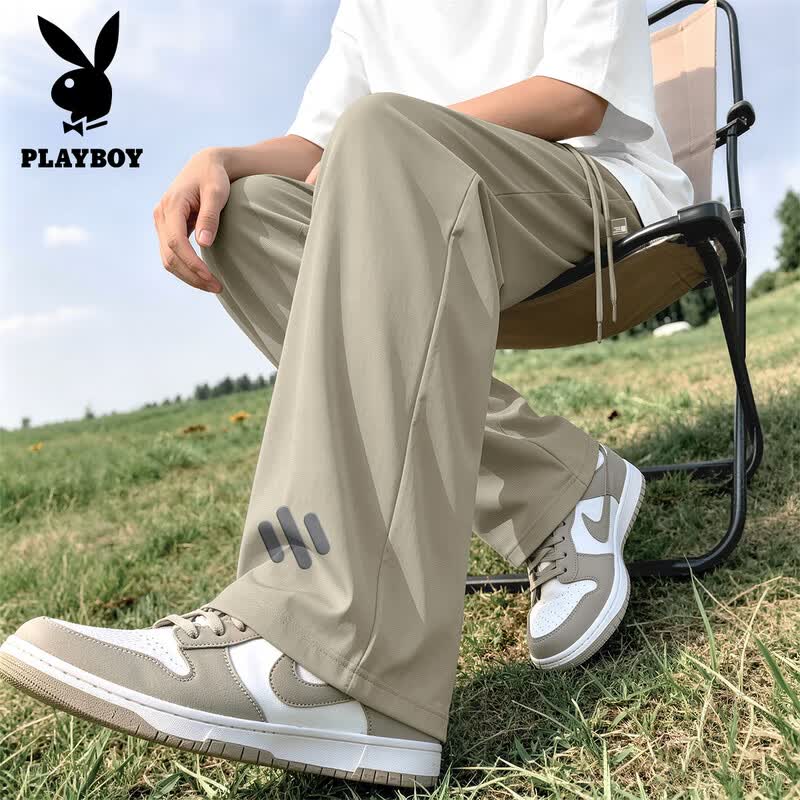 PLAYBOY Мужские повседневные брюки прямого кроя из ледяного шелка, быстросохнущие