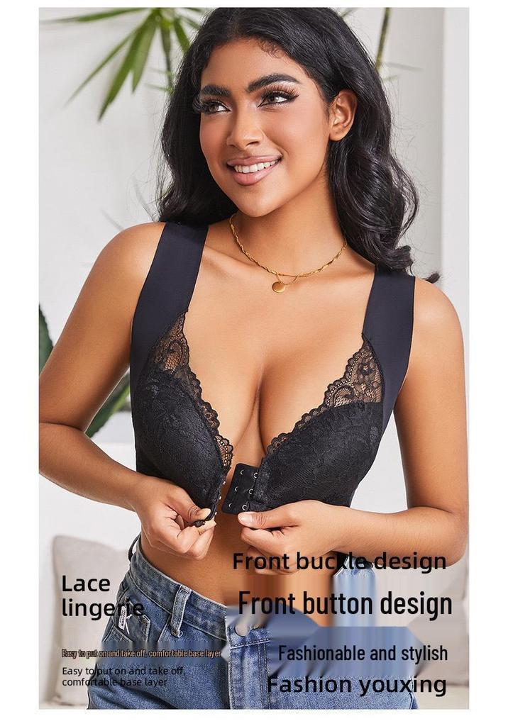 Plus Size Lace Back Front Clasp Push-up Tank Bra