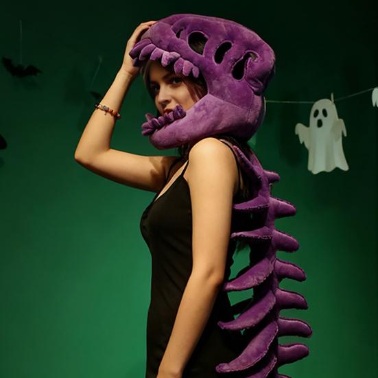 Комплект костюма скелета динозавра Реалистичный плюшевый наряд динозавра с деталями позвоночника Повязка на голову Забавный аксессуар для костюма динозавра