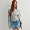 Женский топ с длинным рукавом, однотонный, с круглым вырезом, широкими рукавами, приталенный, сексуальный, европейский и американский, 2025