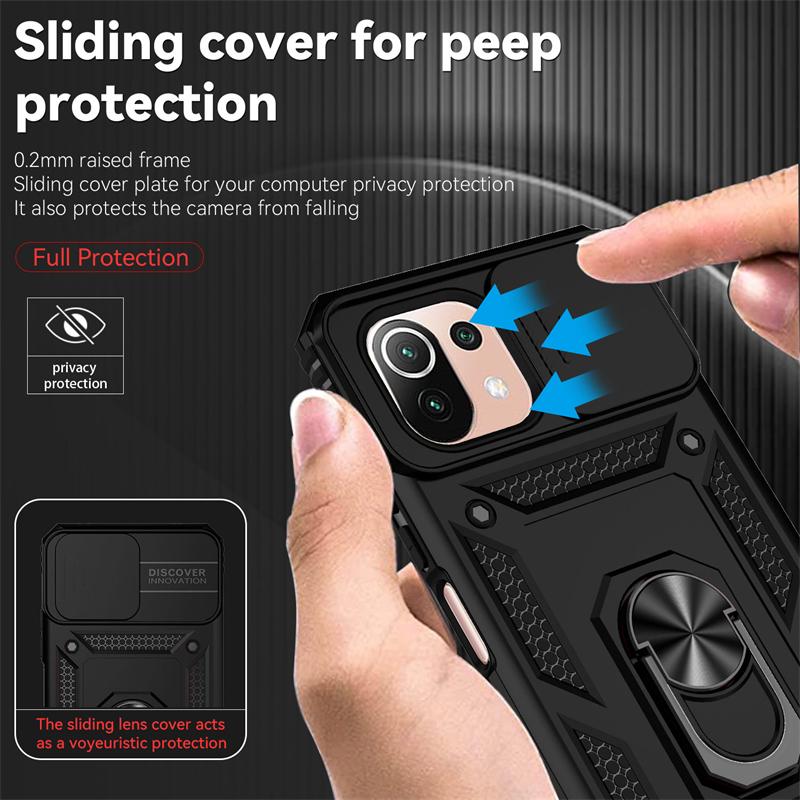 For Xiaomi 11 Lite Case Slide Camera Armor Phone Cases for Xiomi Mi11 Xiaomi Mi 11 Lite Ne 5g 11lite Light Car Holder Back Cover
