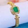CMM Luxury Princess Cut Emerald Color Cubic Zirconia Arab Yellow Golden Bridal Charm Adjustable Open Cuff Bangle Jewelry for Women