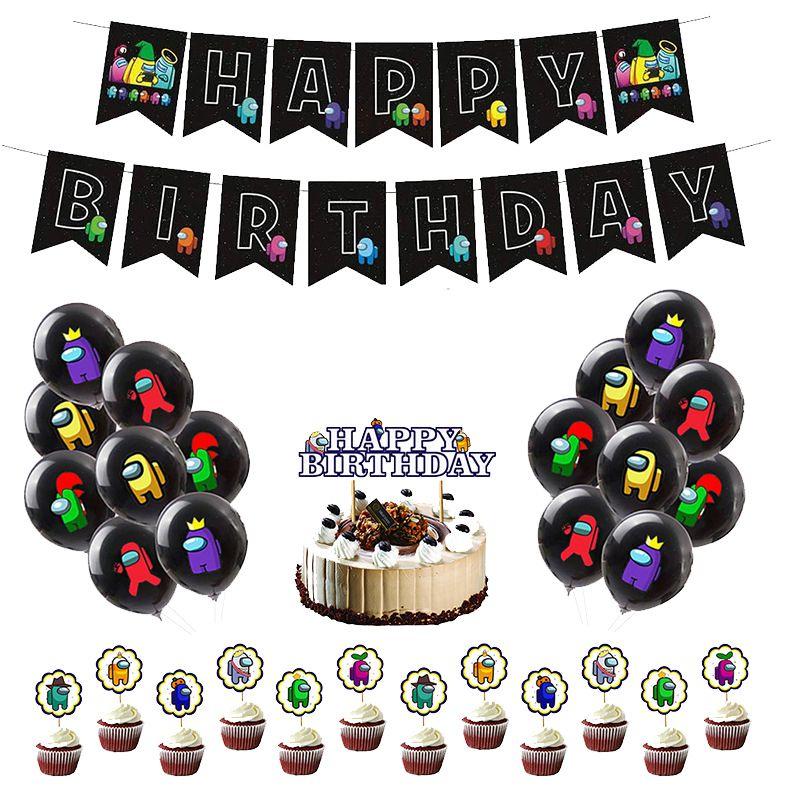 Birthday Party Theme Decor Suit Supplies Set Balloon Banner Topper Cake