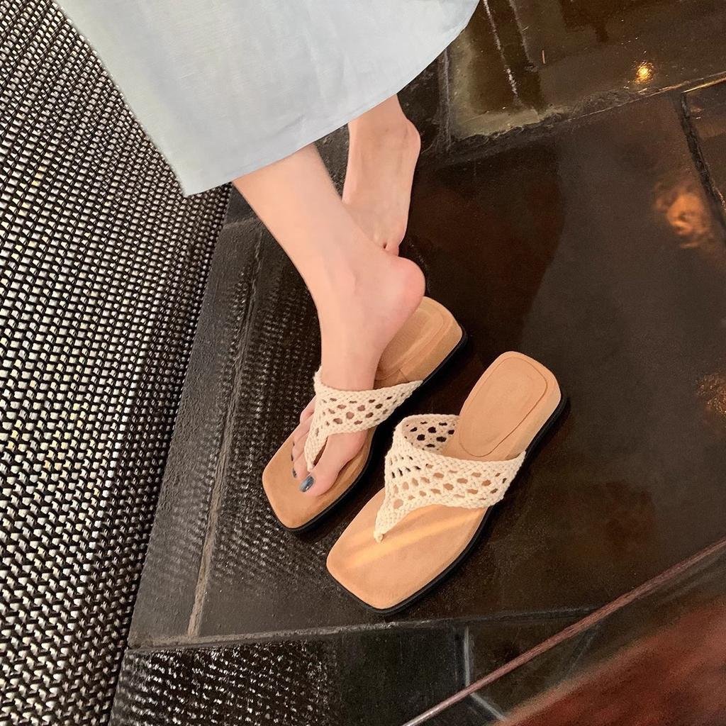 Виноградная мать тот же богемный стиль полые вязаные носок квадратный носок сандалии женский темперамент фея носок шлепанцы