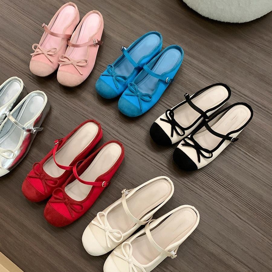 Внутренняя высота увеличивается небольшой ароматный ветровой мешок голова полутапочки женская обувь носить 2024 новые летние балетки Мэри Джейн одиночные туфли